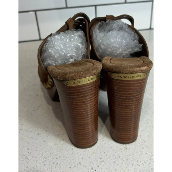 Michael Kors Womens Suede Westley Open-Toe Mule Block Heels Sandals Brown Sz 8 - Picture 2 of 9